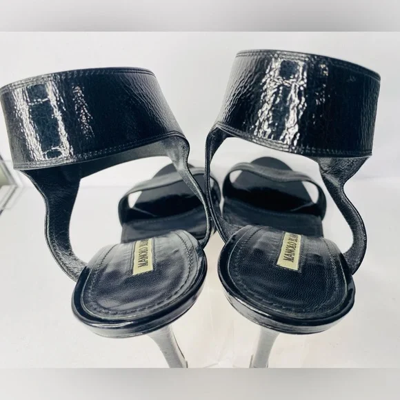 Manolo Blahnik Patent Leather Slingback PEPE Black Sandals - Picture 11 of 16